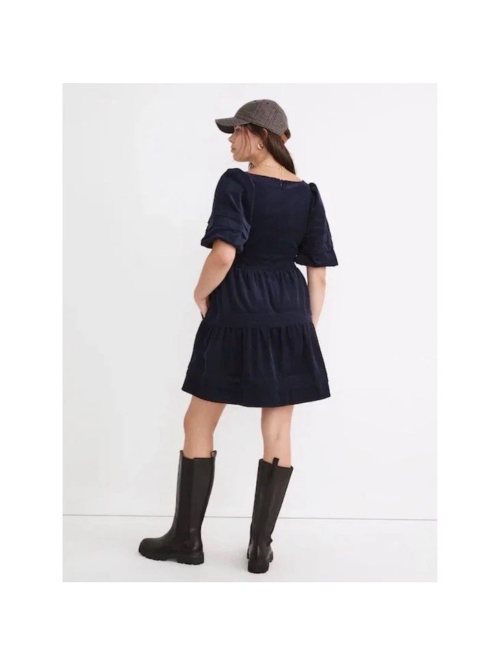 Madewell Corduroy Tiered Mini Dress U-Neck Deep Indigo Blue Women Medium - Picture 3 of 8